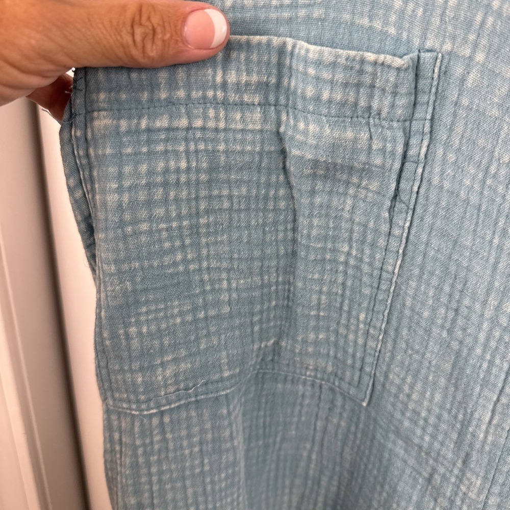 Zenana Dusty Teal Washed Double Gauze Wide Leg Overalls NWOT BOHO - Picture 4 of 15